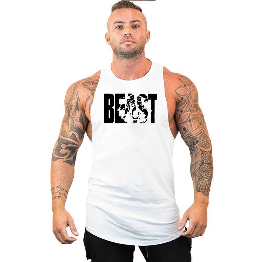 Men's Tank Tops Bodybuilding Bloody Printed Cotton Mens Tank Tops Stringer shoulder strap gym vest Running Sportwear T shirt T240505