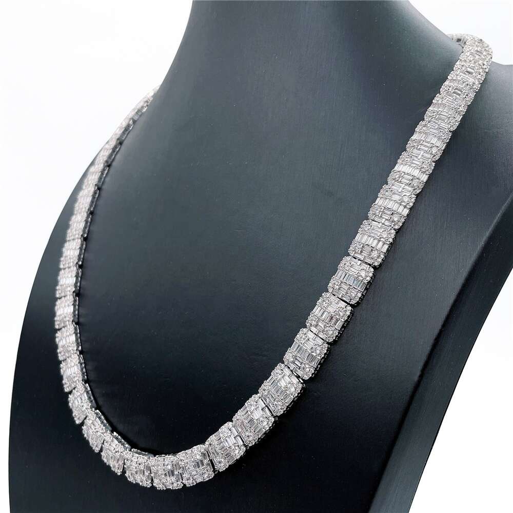 Factory Price Iced Out Jewelry Vvs Moissanite Diamond Baguette Cuban Link Chain Necklace Silver 925 Chain Necklace