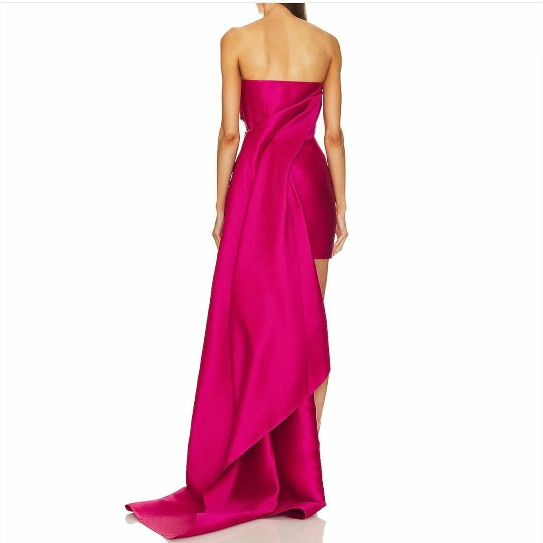 Vintage Short Fuchsia Taffeta Strapless Evening Dresses With Sweep Train Sheath Sleeveless Mini Knee Length Formal Occasion Prom Party Gowns