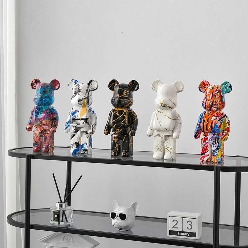 Decorative Objects Figurines 28CM Cartoon Bear Statues Figurines Korean Home Decor Modern Living Room Decoration Nordic Shelf Statue Ornaments Sculptu