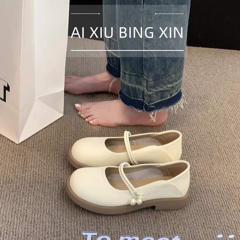 sole flat Genuine single women's spring new white dress gentle small leather shoes Lhshoe