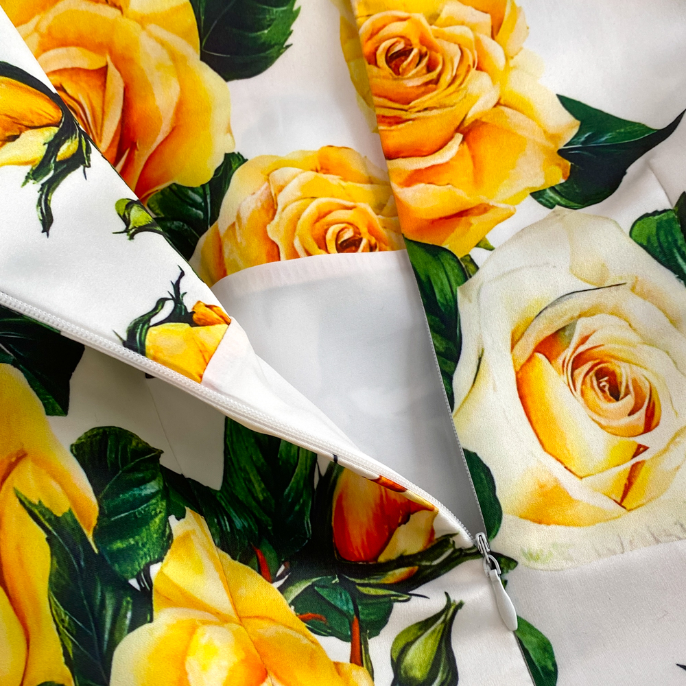 Dresses Fashion Runway Summer Midi Long Women Dress O-Neck Sleeveless Elegant Yellow Rose Print Office Lady Work Wear Vestidos