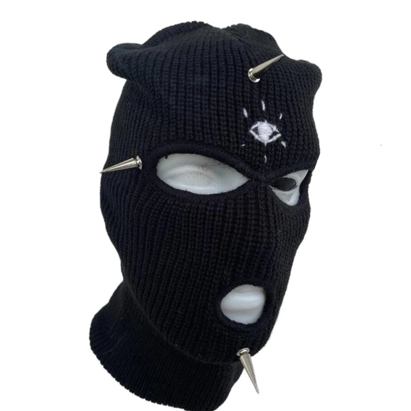 Devil Horn Halloween Knitted Hat Beanies Warm Full Face Cover Ski Mask Hat Windproof Balaclava Hat for Men Womens 240428