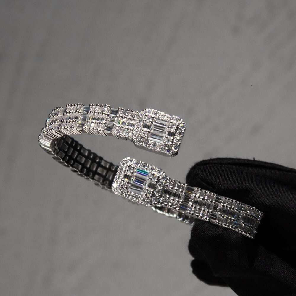 Luxury Cuban Bracelet Custom Vvs Baguette Moissanite Diamond Cuff Bangle Bracelets