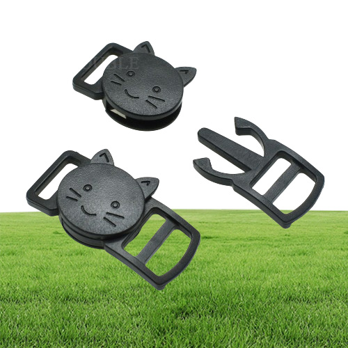 50pcslot 38quot10mm Plastic Curved CatHead Safty Breakaway Buckle Black Cat Collar Paracord Webbing Apparel Accessories