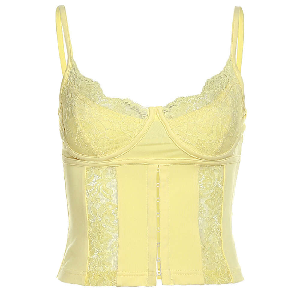 Summer 2024 Fashion Trendy Women's New Suspended V-neck Open Back Lace Slim Fit Tank Top F5526 ddmySept