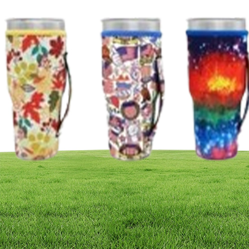 Drinkware Supplies Reusable Insulator Iced Coffee Cup Sleeves Neoprene Cover Drinks Sleeve Holder with Handle for 30oz Tumbler Cup
