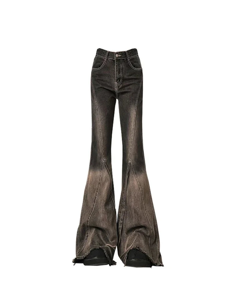 Womens black sparkling jeans retro Y2K 90s fashionable bagged denim Trousers Emo 2000s Harajuku wide jeans trendy clothing 2024 240426