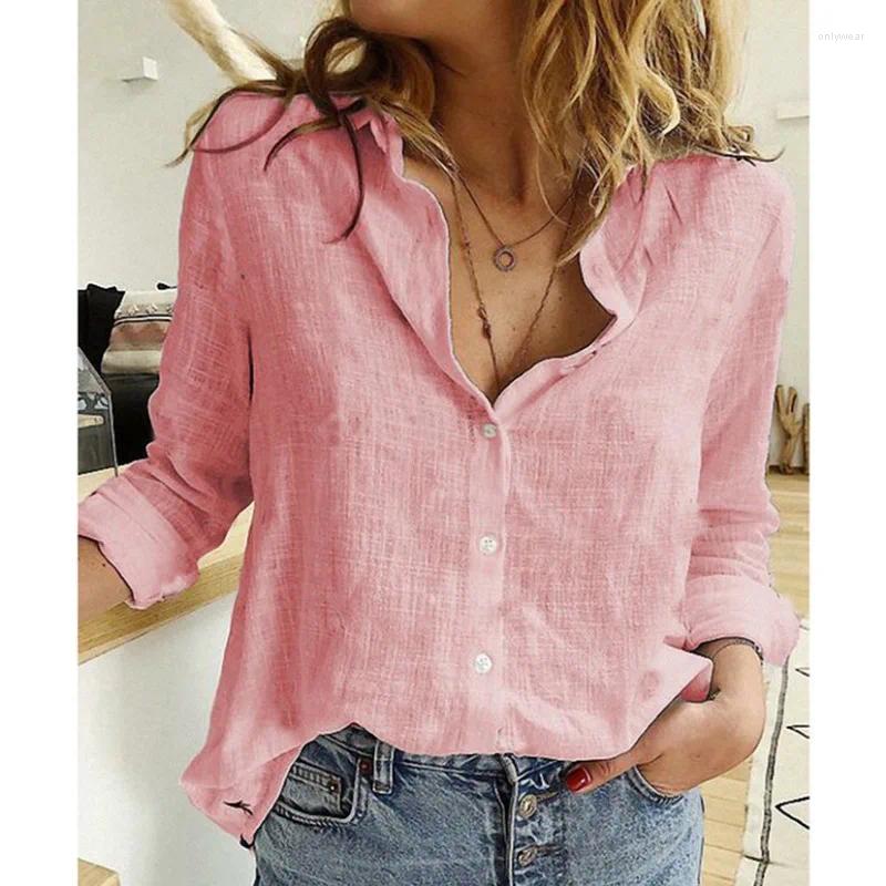Women's Blouses Womens Shirts Spring And Autumn Solid Color Casual Loose Long-sleeved Linen Shirt For Women