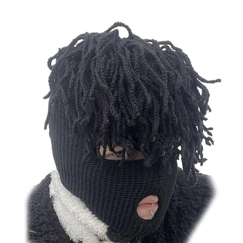 Devil Horn Halloween Knitted Hat Beanies Warm Full Face Cover Ski Mask Hat Windproof Balaclava Hat for Men Womens 240428