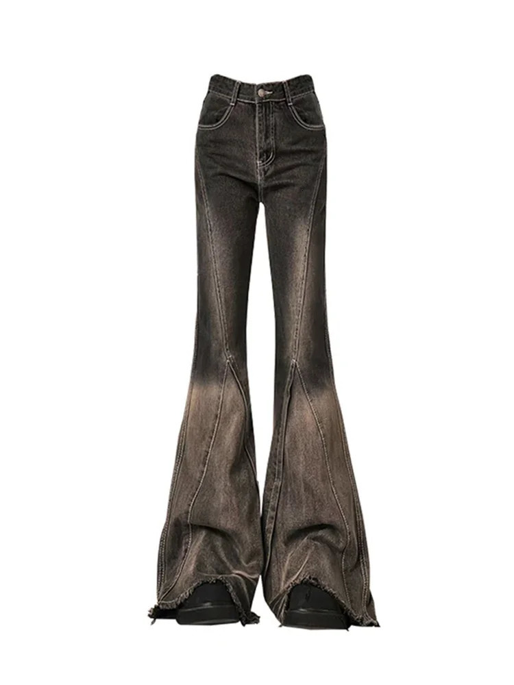 Womens black sparkling jeans retro Y2K 90s fashionable bagged denim Trousers Emo 2000s Harajuku wide jeans trendy clothing 2024 240426