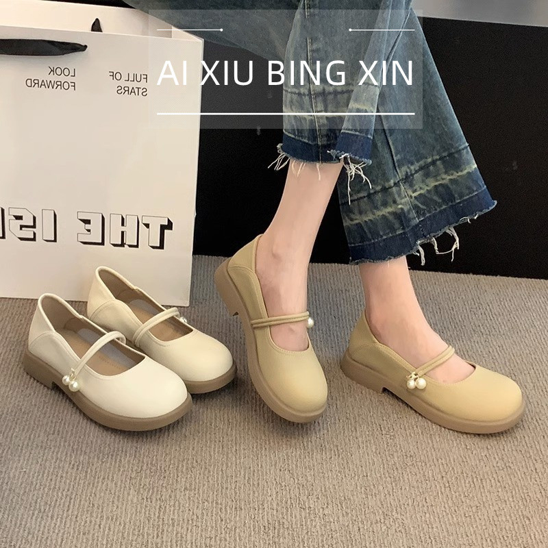 sole flat Genuine single women's spring new white dress gentle small leather shoes Lhshoe