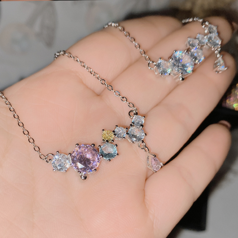 Sterg Sier Round Cut Multi-Color CZ Dia Pendant Necklace for Women