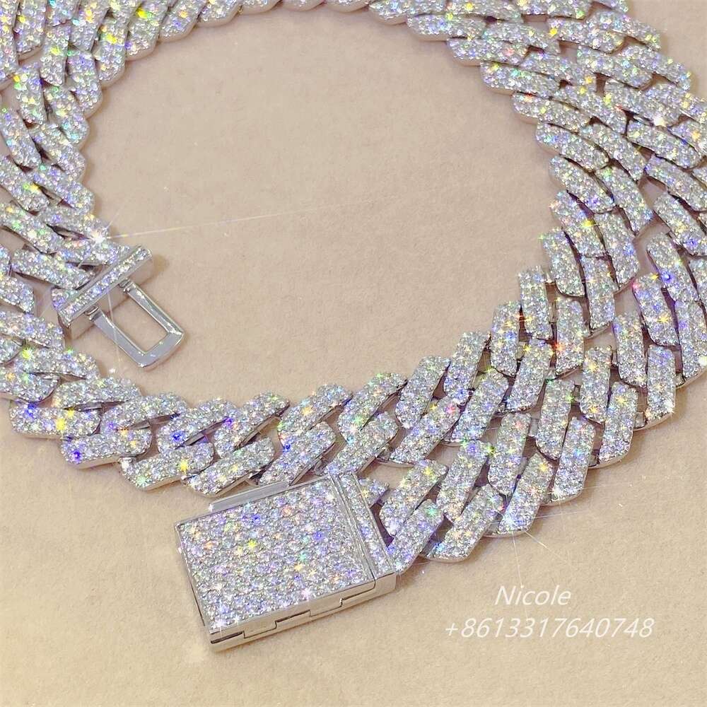 Hip Hop Jewelry Iced Out 20 Cuban Necklace Bracelet Sterling Silver Moissanite 12mm Cuban Link Chain