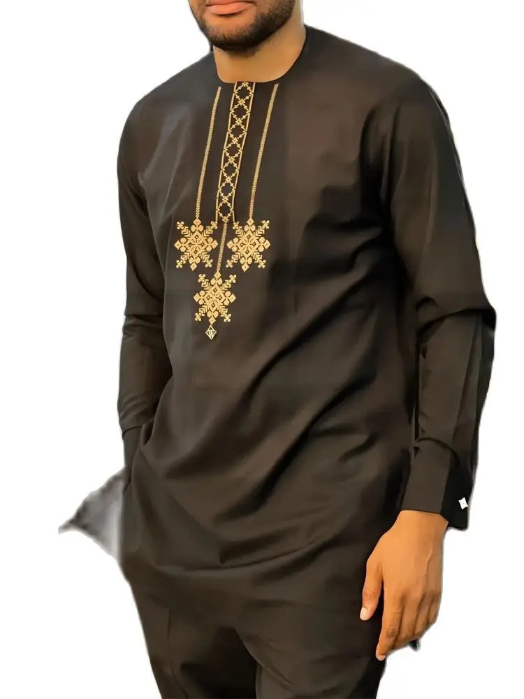 2024 Men Kaunda Suits Embroidered Flower Top Trousers African Casual Traditional Dashiki Outfits Man Suit Wedding 2pcs Sets Wear 240428