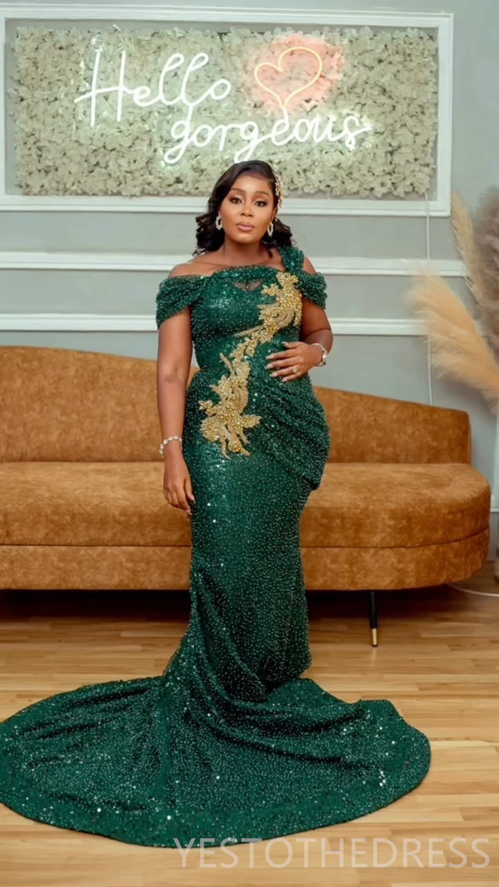 2024 Plus Size Green Prom Dresses for Black Women Promdress Sheer Neck Evening Dresses Elegant Beaded Sequin Lace Birthday Party Dress Second Receptio