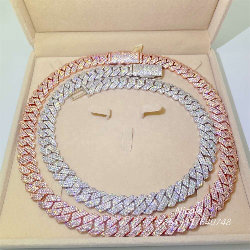 Bling Hiphop Jewelry 18mm 20 22 Diamond Iced Out Vvs Moissanite 925 Silver Cuban Link Chain