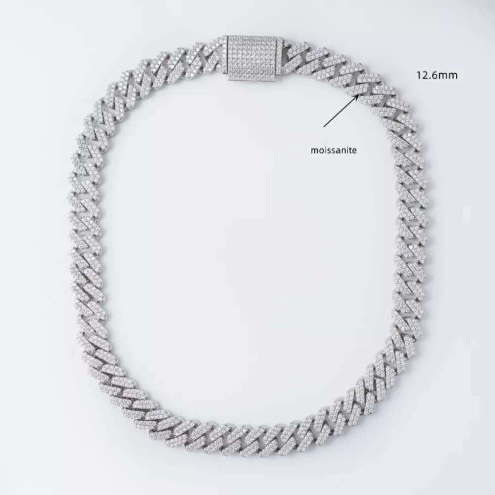 High Quality Customized 12mm Cuban Link Chain Vvs Clarity Moissanite Diamond Sterling Silver Available White Yellow Rose Gold