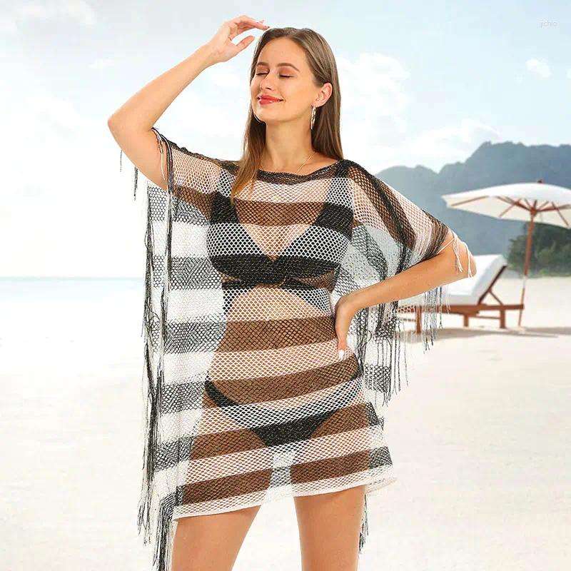 Breathable Bikini Cover Up Shawl Beach Cover-up Tassel Sun Protection Cardigan Womens Hollowed Out Sunblock