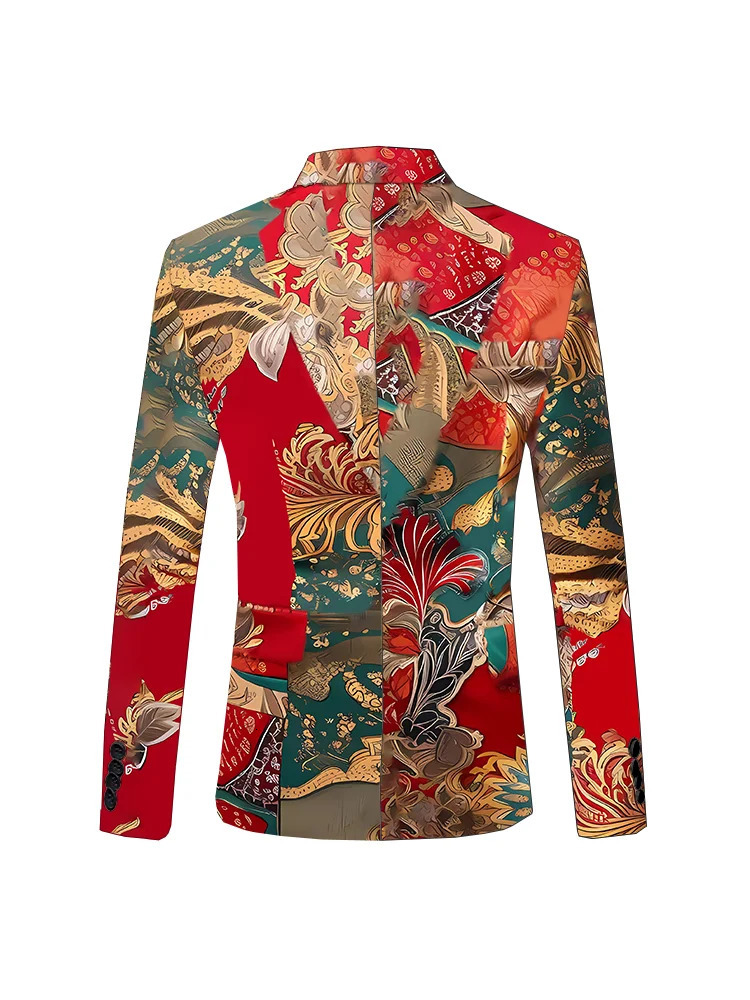 fashion red print mens suit 3D fashionable dress business casual flower jacket coat 240430