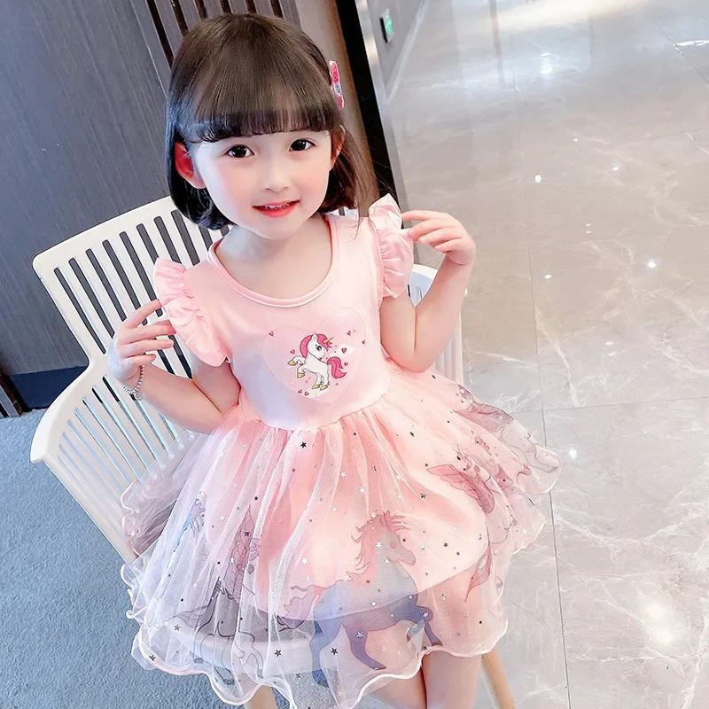 Girls Clothes 2024 Summer Princess Dresses Flying Sleeve Kids Dress Unicorn Party Baby for Children Clothing 16Y 240416