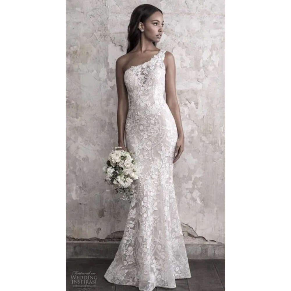 Mermaid Dress Madison James Fall Wedding Elegant One Shoulder Lace Applique Sweep Train Bridal Gowns Upscale Custom Made 6660311