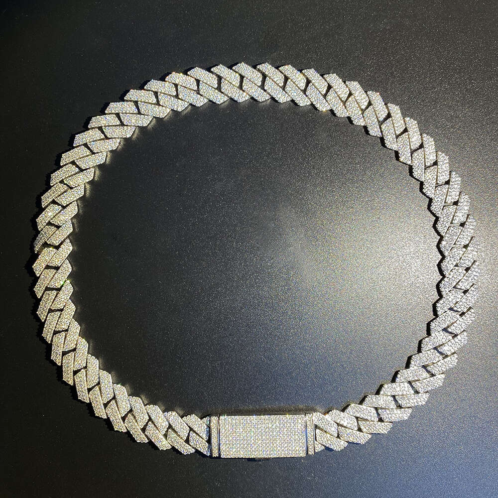 Pass Diamond Tester 925 Silver Cuban Link Necklace Iced Out 6mm 2 Rows Hip Hop Vvs Moissanite Cuban Chain