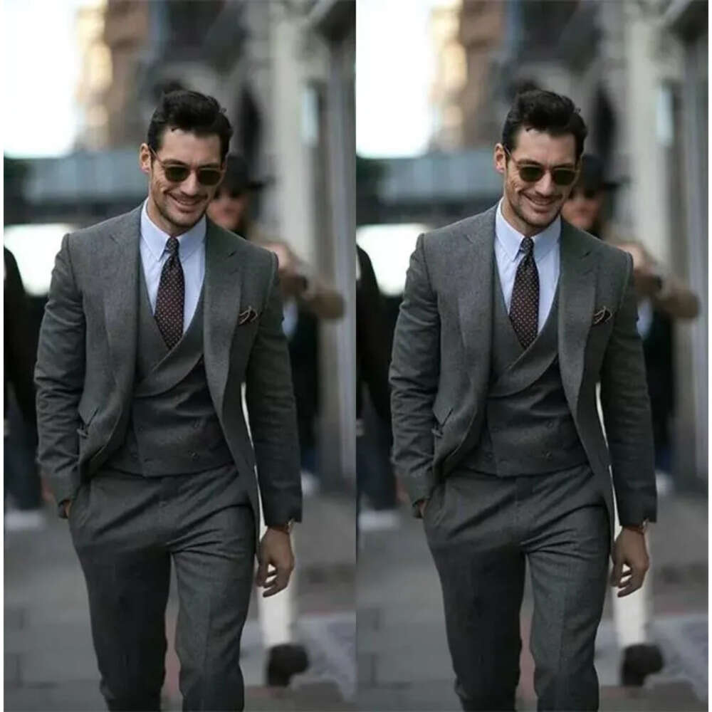 Tuxedos Made Groomsmen Grey Custom Groom Suit Formal Suits Business Men Wear(Jacket+Pants+Vest) Three Pieces Wedding Best Man Wear smen s