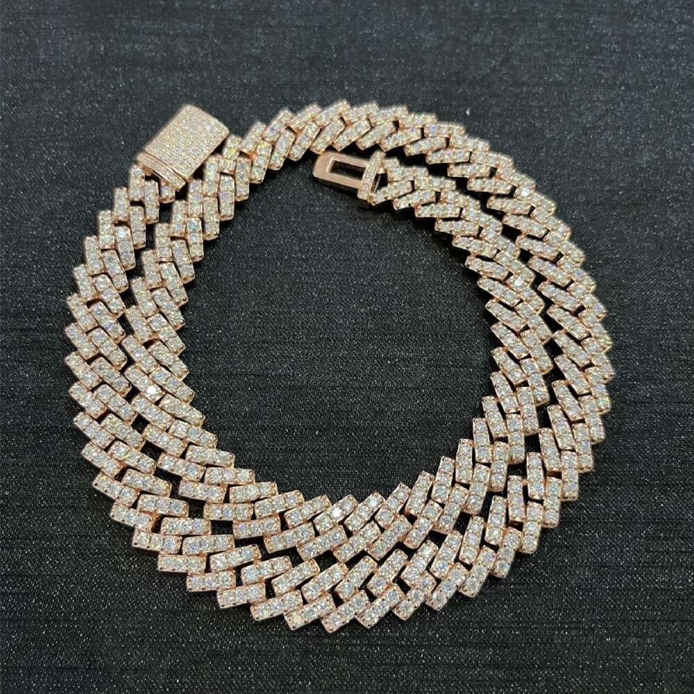 Hip Hop Cuban Chain 10mm Iced Moissanite Diamond Cuban Chains Necklace in Rose Gold