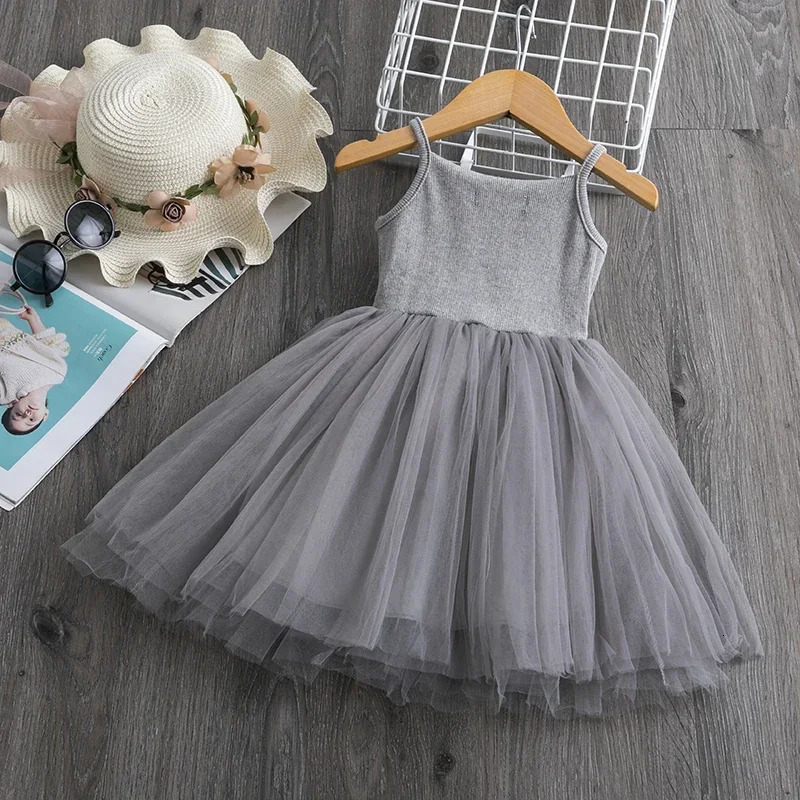 Summer Cute Girls Sequined Princess Dress Kids Sleeveless Tulle Clothes Children Birthday Party Vestido Easter Tutu Costume 240416