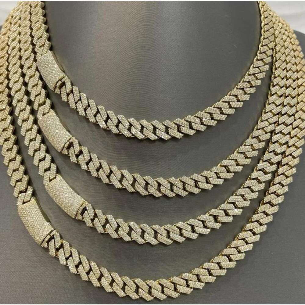 Iced Out Mens Women 925 Sterling Silver Cuban Necklace 10mm Hip Hop Moissanite Cuban Link Chain Necklace