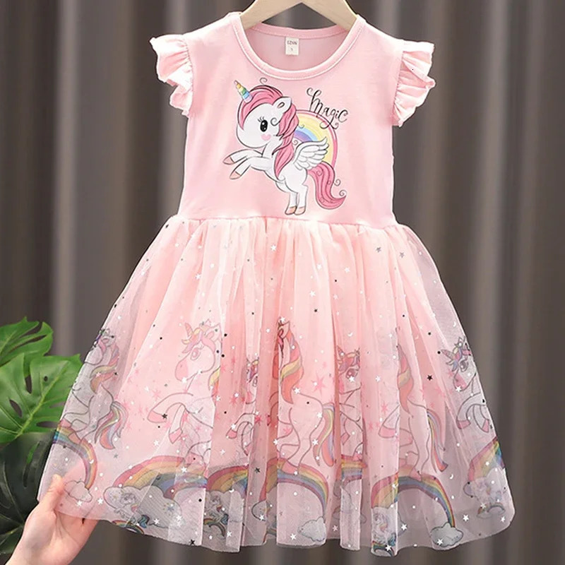 Girls Clothes 2024 Summer Princess Dresses Flying Sleeve Kids Dress Unicorn Party Baby for Children Clothing 16Y 240416