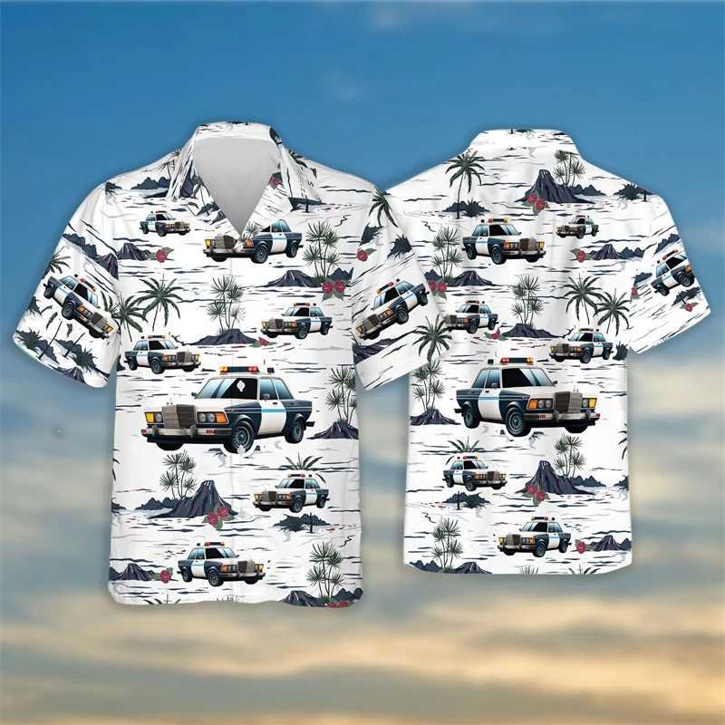 Men's Casual Shirts Tropical Police Graphic Beach Shirt Casual Hawaiian Policeman Shirts For Men Clothes Fashion Strtwear Vacation Blouses Y2k To