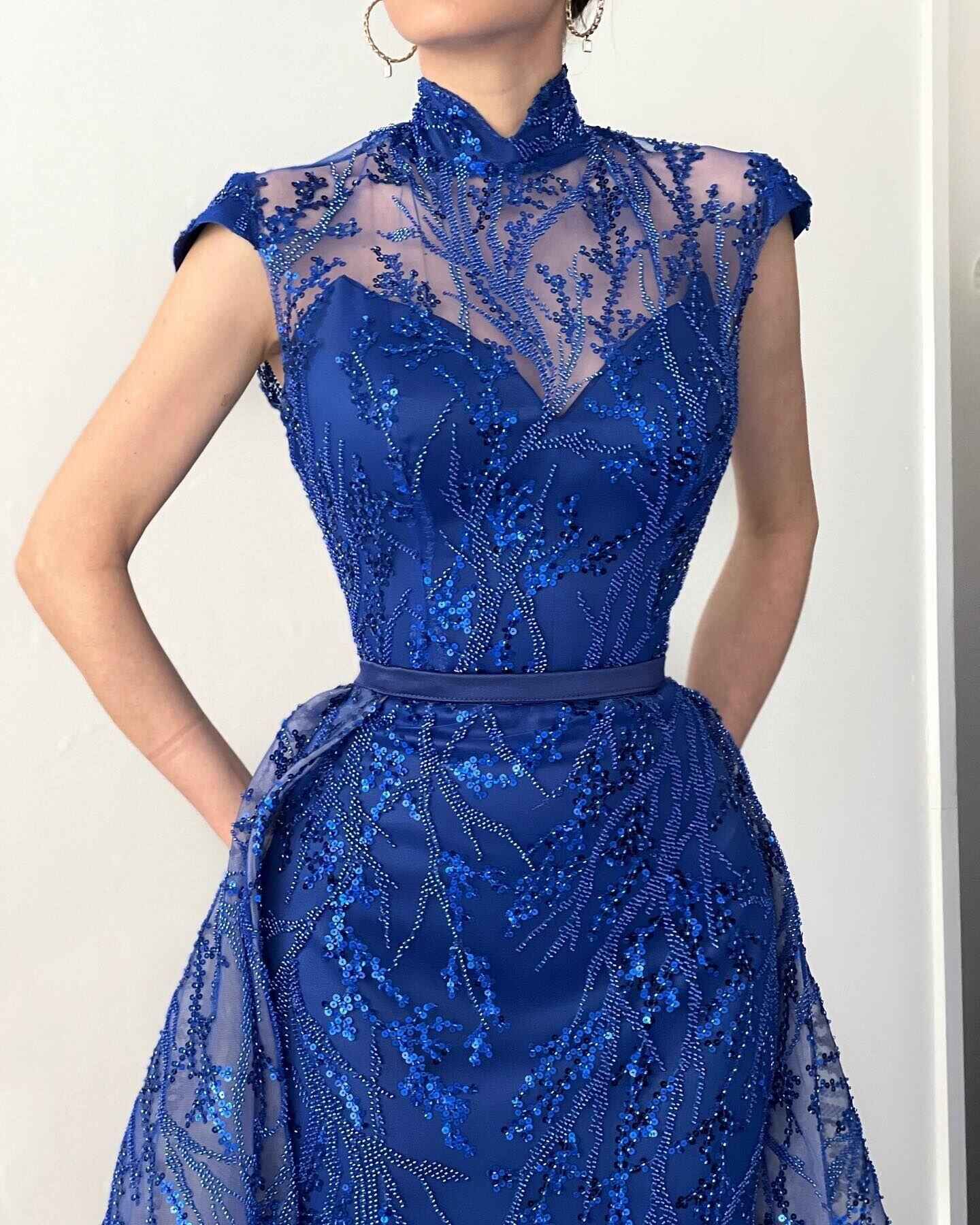 Elegant Mermaid Prom Art Deco-inspired High Neck Sleeveless Sweep Train Dress Lace Appliques Beading Celebrity Evening Dresses Plus Size Custom Made L