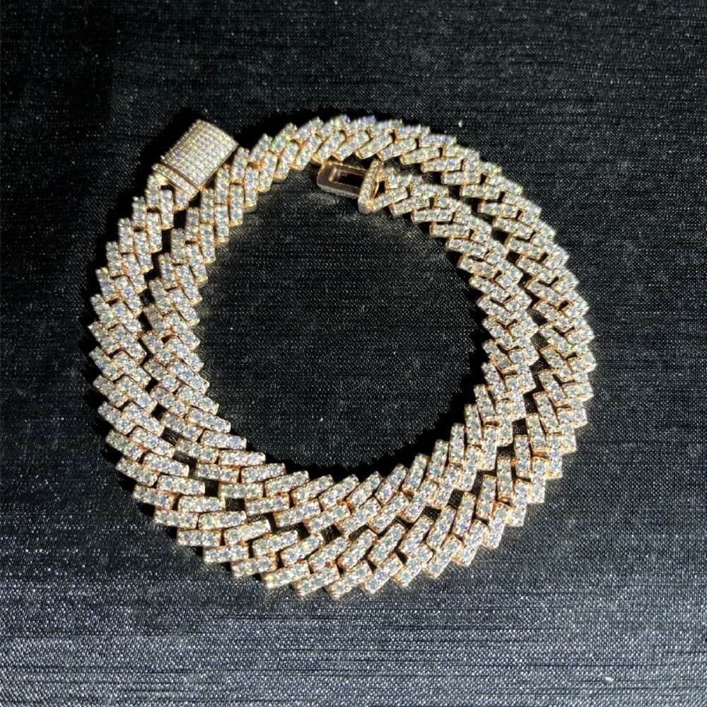 Hip Hop Cuban Chain 10mm Iced Moissanite Diamond Cuban Chains Necklace in Rose Gold
