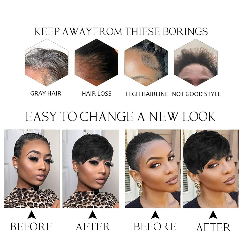 Short Human Hair Wigs Pixie Cut Straight perruque bresillienne for Black Women Machine Made Wigs With Bangs Glueless 240430