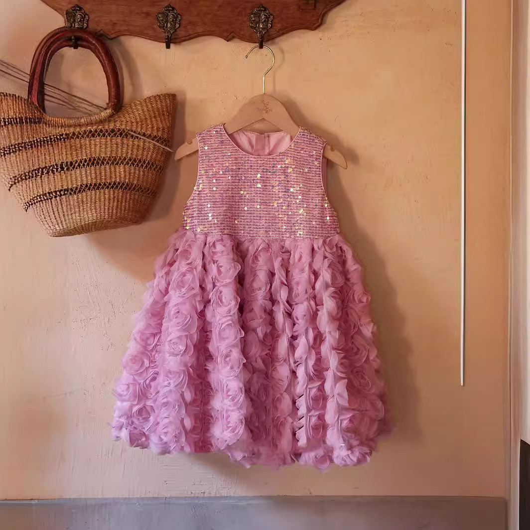 Blush rose Pink Flower Girls Dresses With sequined Lace Applique Beaded Jewel Neck Sleeveless Little baby Girl Princess Party Ball Gown birthday Pagea