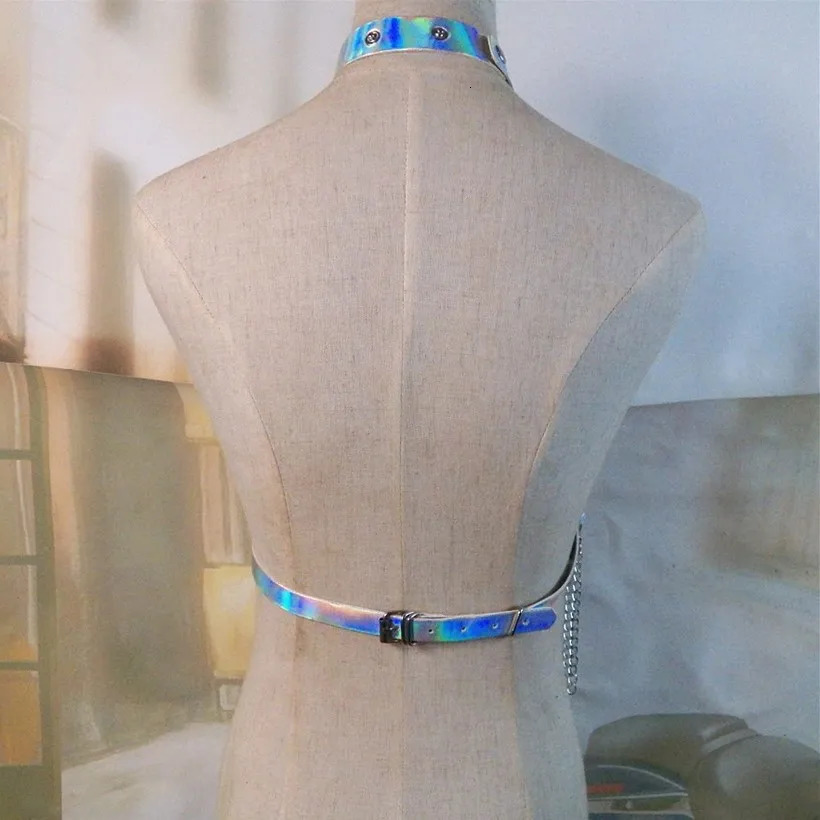 Sexy Womens Belt Club Clothing Selling Project Binding Body Sword Belt Holographic Leather Sling Metal Tassels 240425