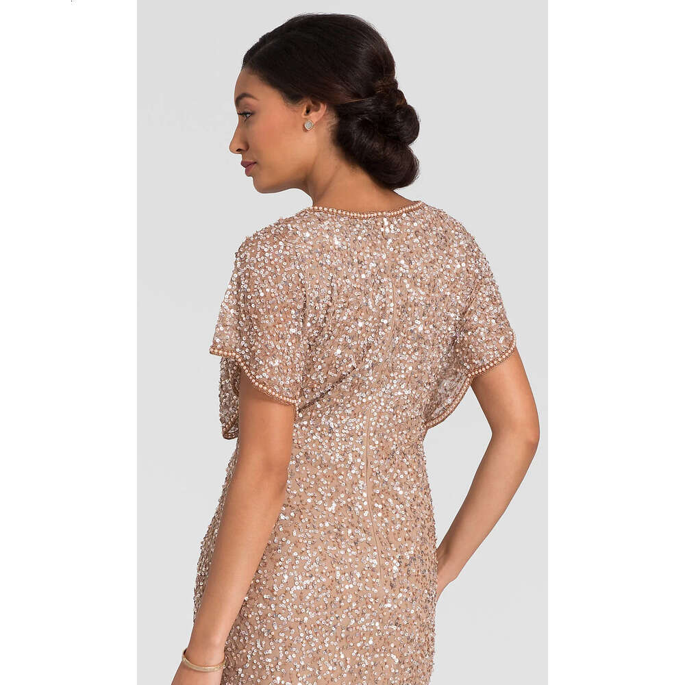 Mother Bride Sequin Sleeve Dresses Cap Of Lace Or Length Split Side Evening Dress Jewel Necke Celebrity Gowns 6660306