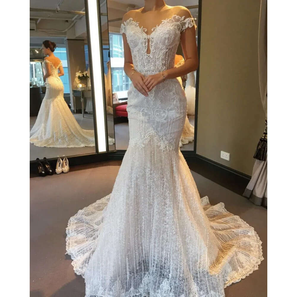 Mermaid Beads Sexy Applique Dress Lace China Sweetheart Neck Sweep Train Illusion Custom Made Wedding Dresses Bridal Gowns es