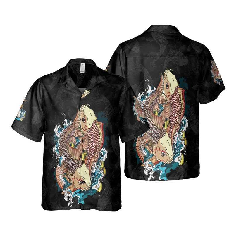 Men's Casual Shirts Koi Fish 3D Printed Shirts For Men Clothes Fancy Carp Animal Graphic Beach Shirt Hawaii Lucky Biology Short Slve Blouses Tops