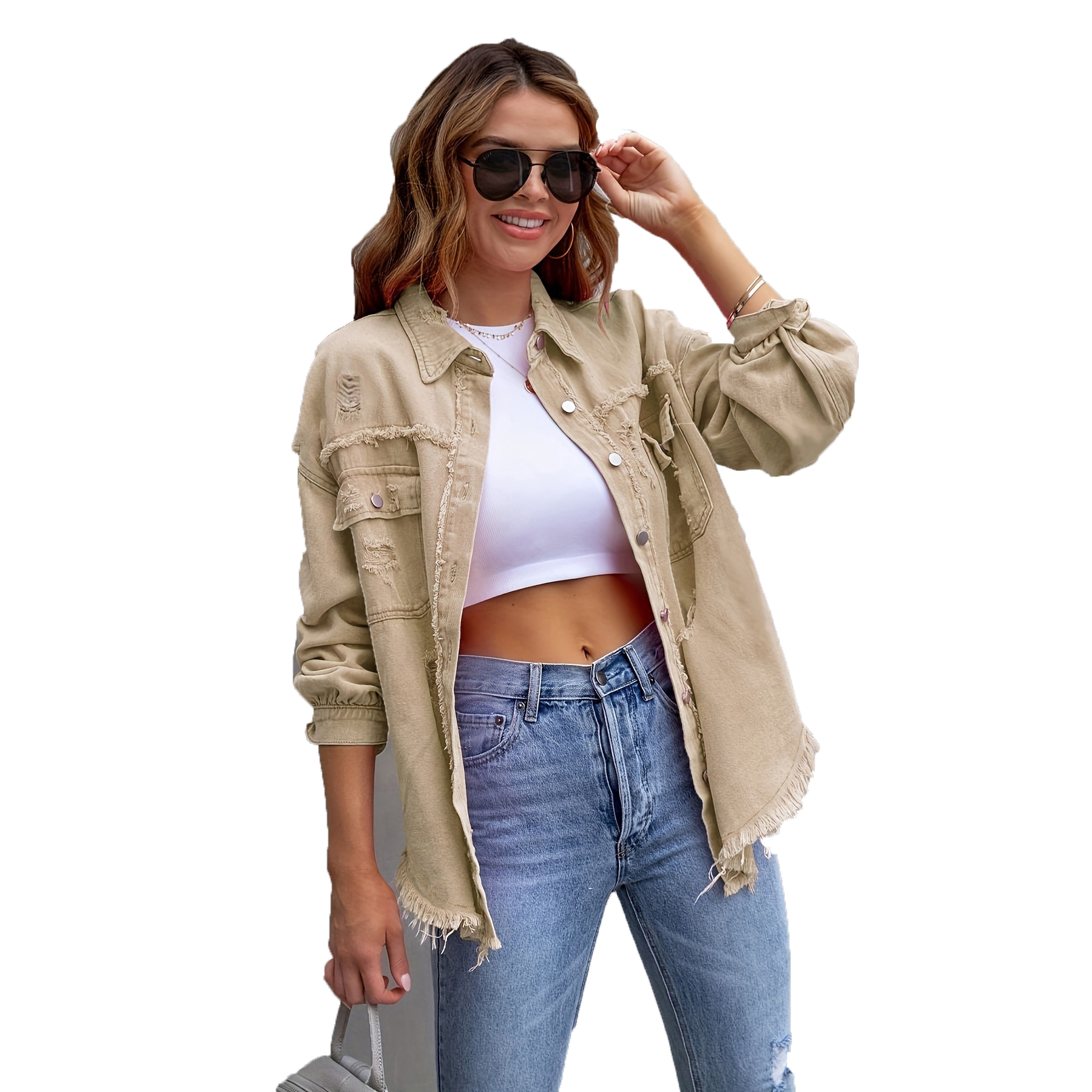 womens jacket designer coat denim jacket white Casual Lapel Neck Long Sleeve Regular Single Breasted Polyester Ruched Solid color Reguar Autumn S 2XL 