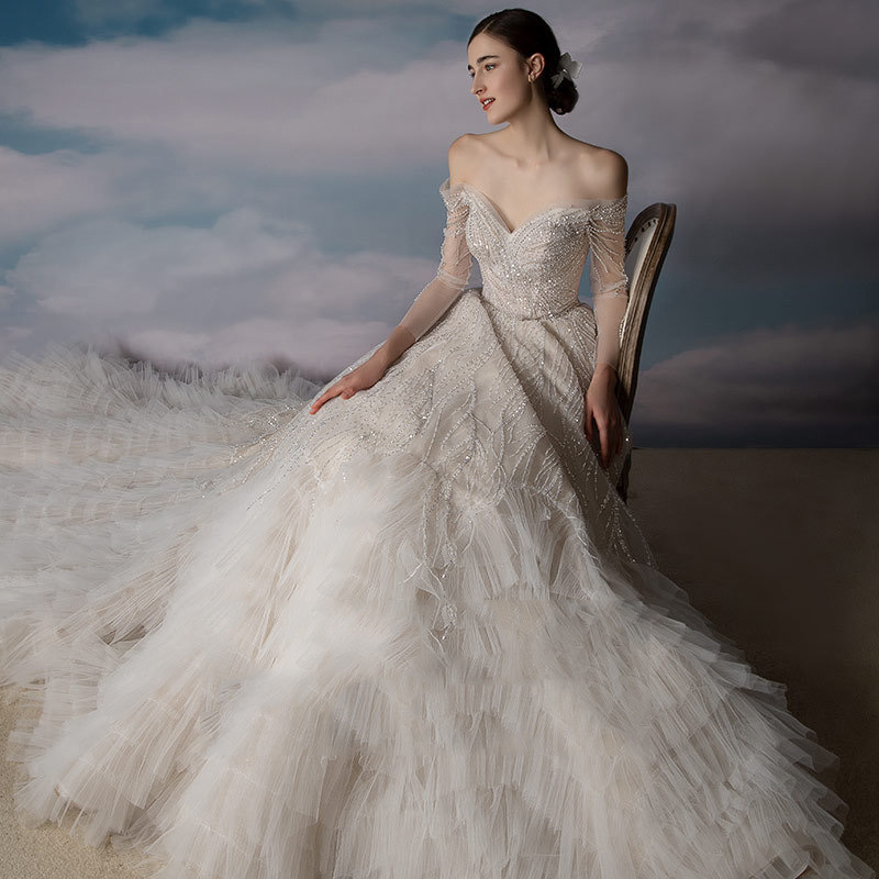 2024 Plus Size princess Luxurious Crystals Beaded off shoulder Mermaid Bridal Dresses tutu ball gown Wedding Gowns sexy new beach boho wed gowns