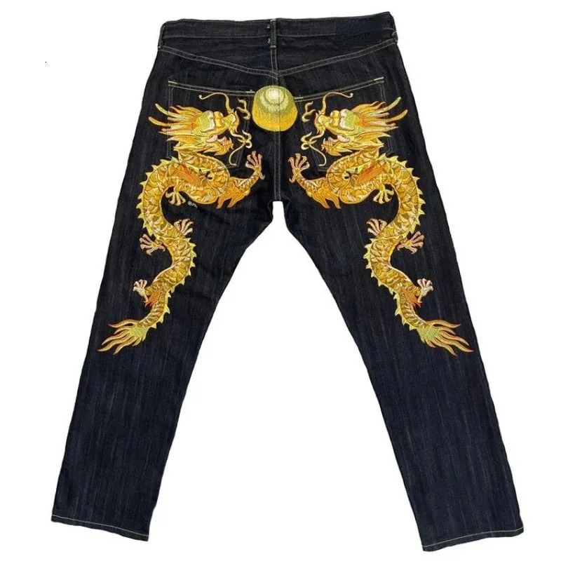 American retro high street jeans mens personalized printed hip-hop trend clothing straight pants highwaisted Y2K denim trousers 240429