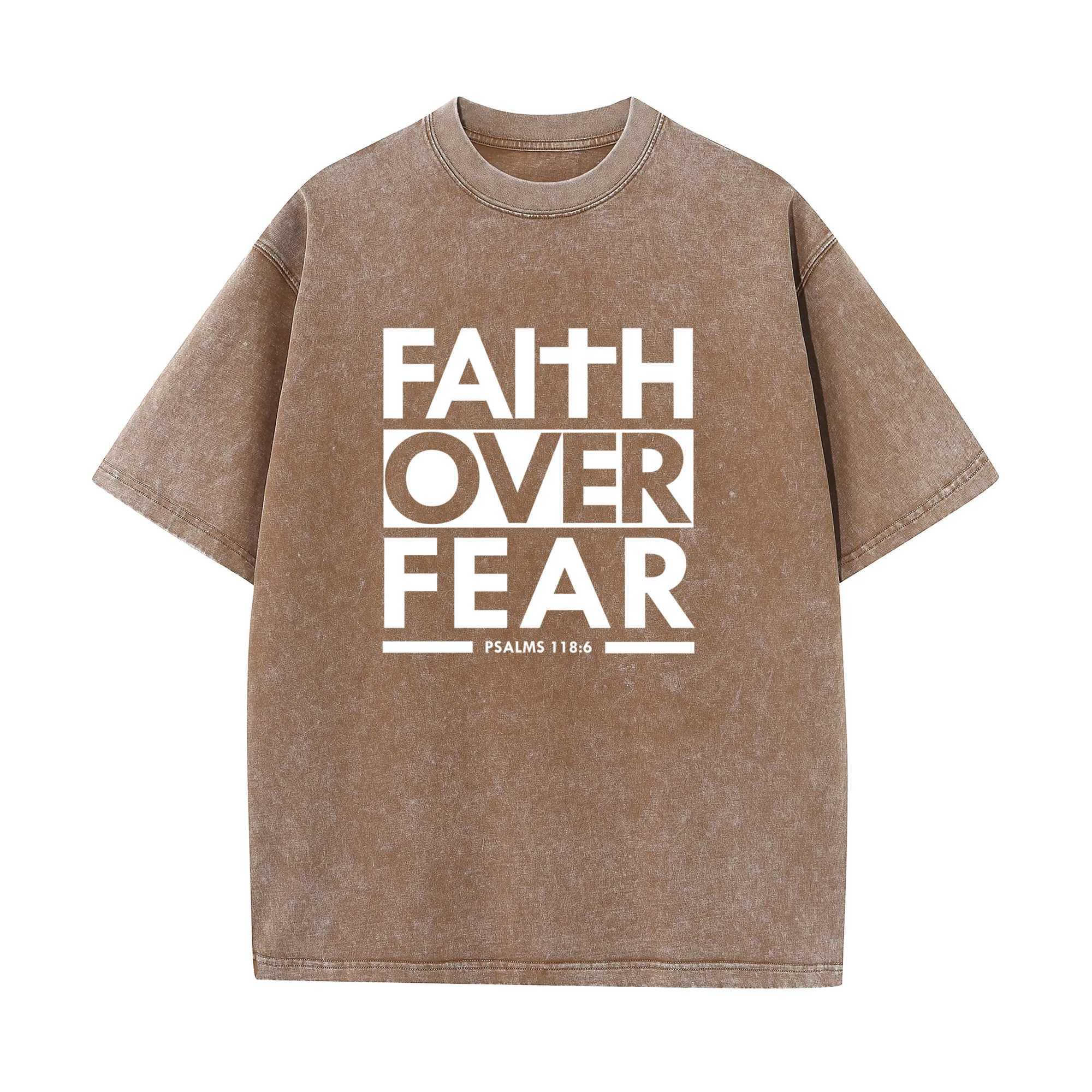Men's T-Shirts Faith Overcomes Fear Bible Scriptures Christian Pullover Bleached T-shirt J240506