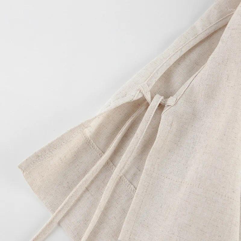 Womens Two Piece Pants Cotton Linen Sets Khaki Summer Women 2 2024 Fashion Lace-Up Crop Tops Vacation Elastic Waist Loose Long Suits