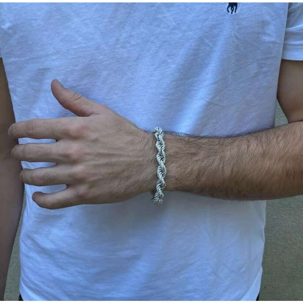 Mens Cuban Style Bracelet Hip Hop 925 Sterling Silver Lab Diamond Cluster Moissanite Cuban Chain Bracelet