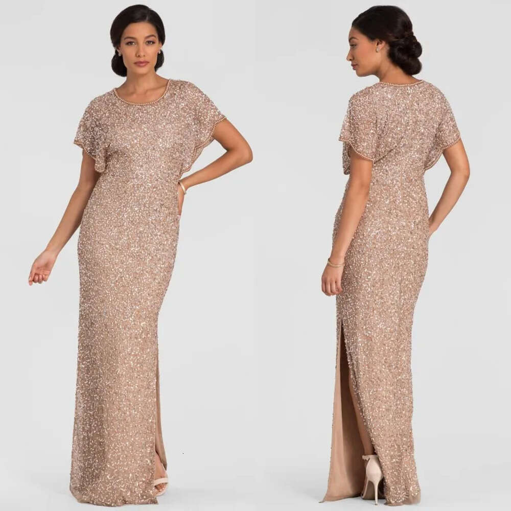 Mother Bride Sequin Sleeve Dresses Cap Of Lace Or Length Split Side Evening Dress Jewel Necke Celebrity Gowns 6660306