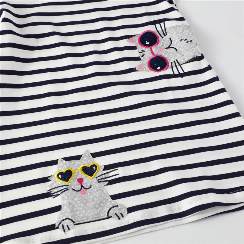 Jumping Meters Summer Princess Short Sleeve Applique Girls Cotton Dresses for Baby Stripe Costume Selling Kids Dress 240416