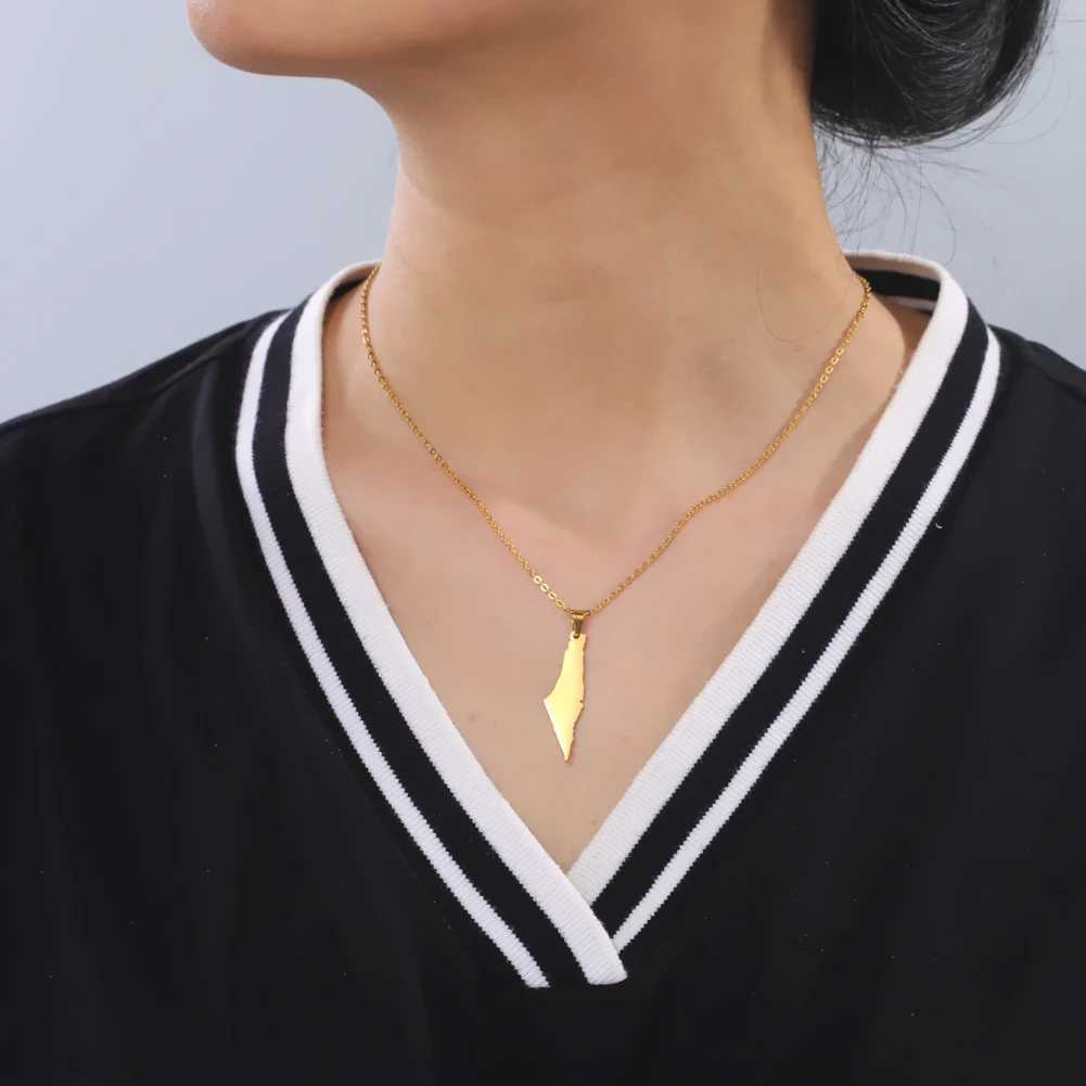 Pendant Necklaces Cazador Israel Palestine Map Pendant Necklace Rural Geography Stainless Steel Chain Necklace Womens Jewelry Gift Wholesale H240504